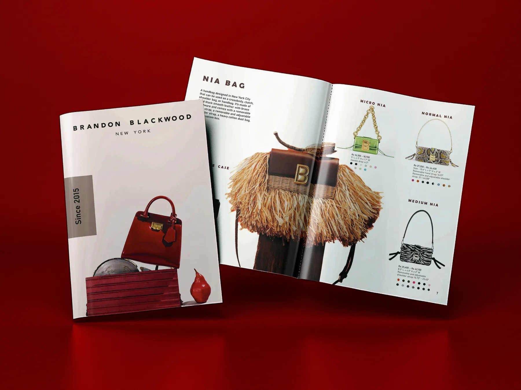 Brandon Blackwood catalogue, cover and Nia Bag spread