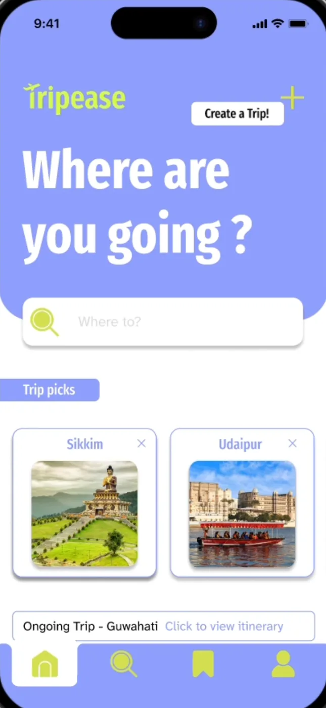 Tripease app home screen