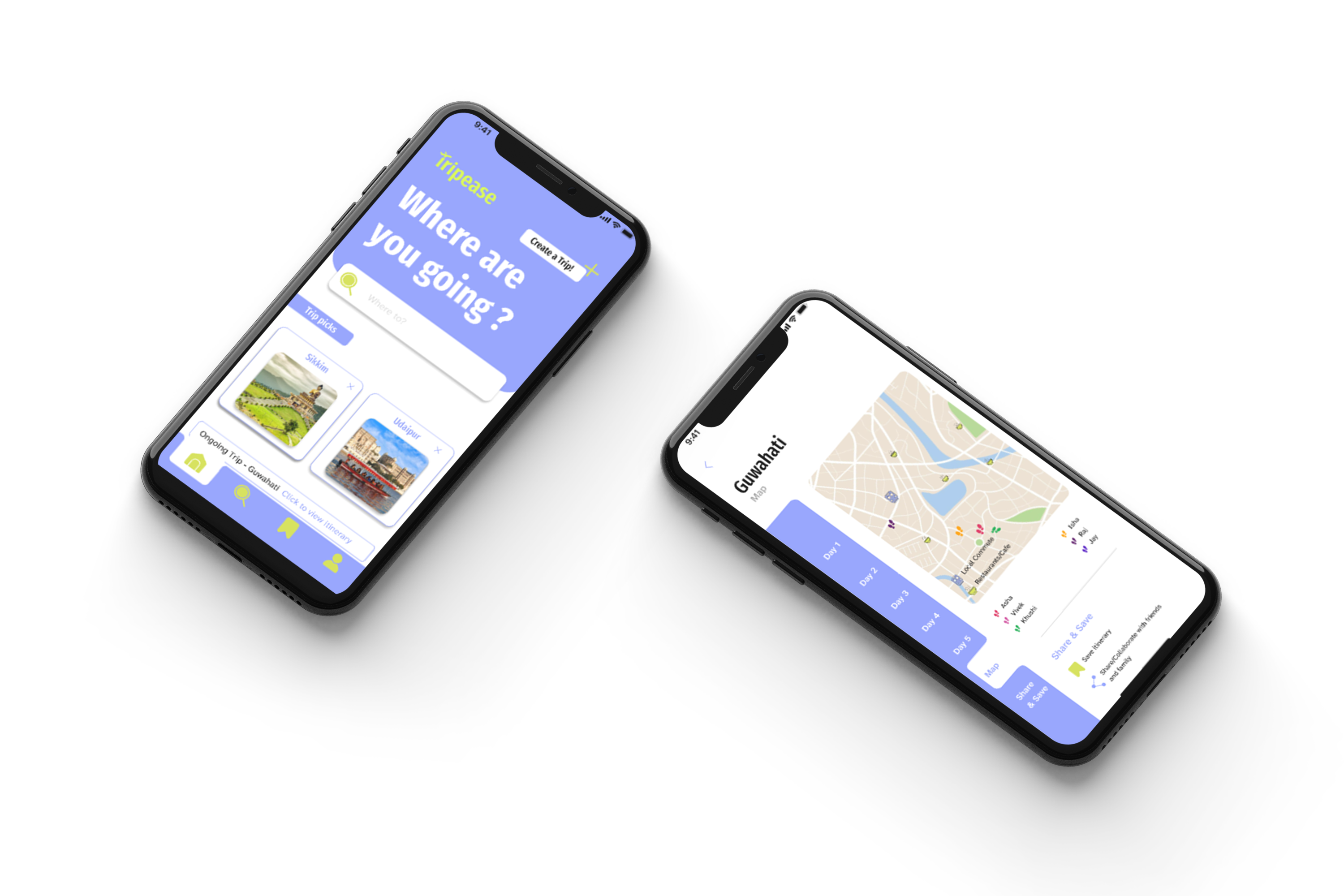 Tripease app screens
